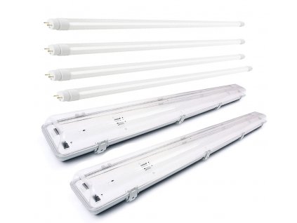 2x svítidlo + 4x LED trubice - T8 - 120cm - 18W - 6400Lm - studená bílá - SADA