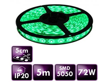 LED pásek - SMD 5050 - 5m - 60LED/m - 14,4W/m - IP20 - zelený