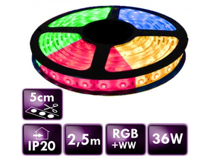 BERGE LED pásek - SMD 5050 - RGB+WW - 2,5 m - 60 LED/m - 14,4 W/m - IP20