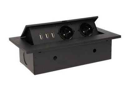 Zapuštěné zásuvky do pracovní desky ORNO OR-AE-1324/B, 2x2P+Z, 3xUSB se silnou hranou, černá