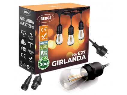 Venkovní dekorační řetěz GIRLAND - 21x E27 1W - 230V - IP44 - 20m