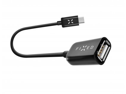 Kabel FIXED OTG datový s konektory USB-C, USB 2.0, 20cm, černý