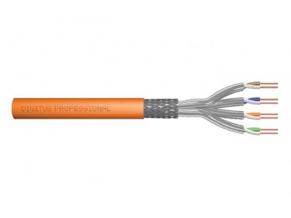 DIGITUS Instalační kabel CAT 7 S-FTP, 1200 MHz Dca (EN 50575), AWG 23/1, 500 m buben, simplex, barva oranžová