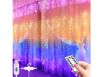 LED světelný závěs 3x2,8m - multicolor