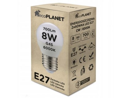 LED žárovka E27 - G45 - 8W - 700lm - studená bílá