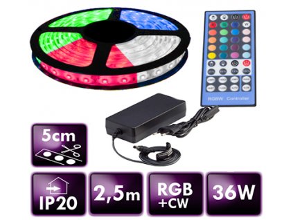 LED pásek - RGB+CW - 2,5m - 60LED/m - 14,4W/m - 1500Lm - IP20 - SADA