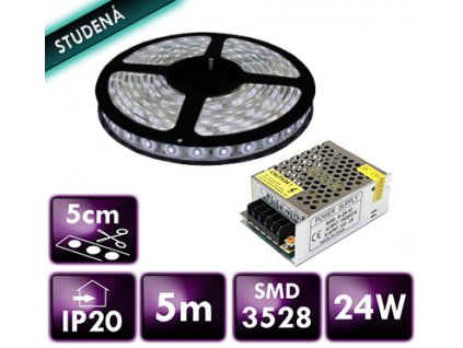 LED pásek - SMD 2835 - 5m - 60LED/m - 4,8W/m - IP20 - studená bílá + zdroj