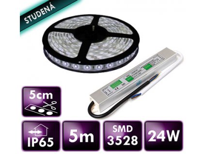 LED pásek - SMD 2835 - 5m - 300LED - 4,8W/m - studená bílá - IP65 + zdroj IP67