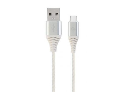 CABLEXPERT Kabel USB 2.0 AM na Type-C kabel (AM/CM), 1m, opletený, bílo-strříbrný, blister, PREMIUM QUALITY