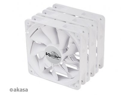 AKASA ventilátor Viper, White Fan 12cm, 120x120x25mm, HDB, 4 pin PWM, 3ks v balení, bílá