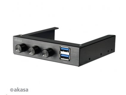 AKASA ovládací panel do 3,5" pozice, 3x FAN, 2x USB 3.0, černý hliník