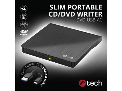 C-TECH Externí DVD vypalovačka DVD-USB-AC, USB 3.0, USB A/Type C