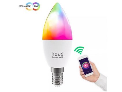 NOUS P4, smart žárovka E14 230V, WiFi, svíčka, 380lm, vícebarevná RGB, kompatibilní s Tuya