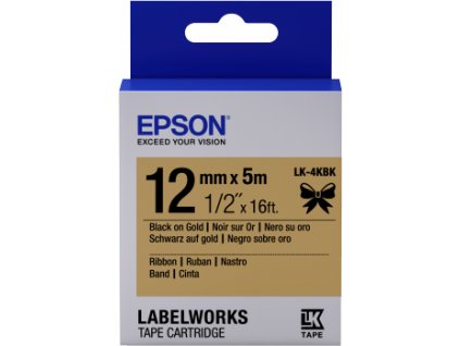 Epson zásobník se štítky – saténový pásek, LK-4KBK černá / zlatá, 12 mm (5 m)