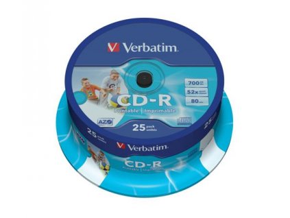 Médium Verbatim CD-R 700MB 80 min 52x Crystal Printable 25-cake