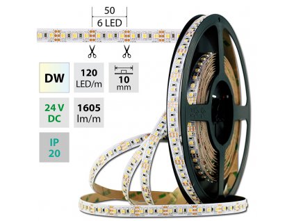 MCLED Pásek LED SMD3527 dual white WW-CW, 120LED/m, 19,2W/m, 1605lm/m, IP20, DC 24V, 10mm, 50m