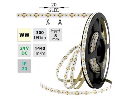 MCLED Pásek LED SMD2216 WW, 300LED/m, 18W/m, 1440lm/m, IP20, DC 24V, 8mm, 5m