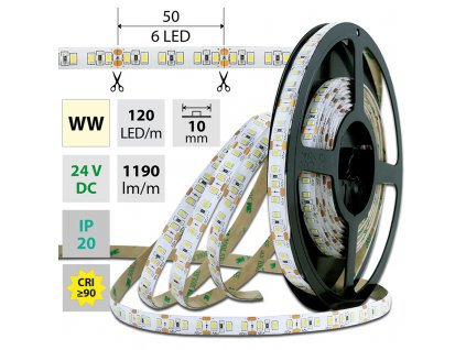 MCLED Pásek LED SMD2835 WW, 120LED/m, 14W/m, 1190lm/m, IP20, DC 24V, 10mm, 50m