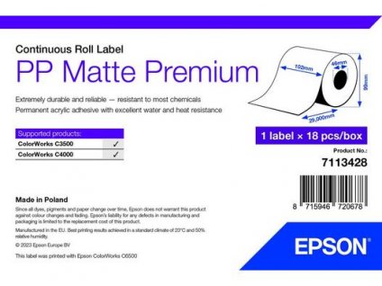 PP Matte Label Premium, Cont. Roll, 102mm x 29mm