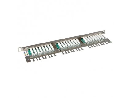 Patch panel Solarix STP cat.5e 24p. 0,5U nerez, s vyvazovací lištou