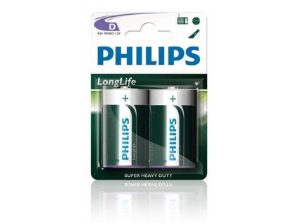 Philips baterie D LongLife zinkochloridová - 2ks, blister