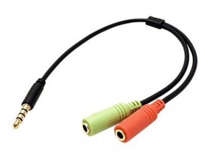 Redukce pro sluchátka a mikrofon 4pólový jack3,5 M-2xjack 3,5F, kabel 25 cm