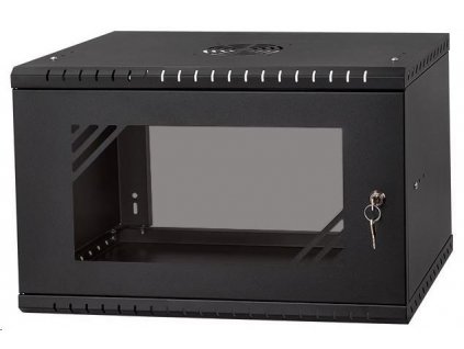 LEXI-Net 19" nástěnný rozvaděč Basic 6U 520x450, skleněné dveře, bez zad, rozložený, černý