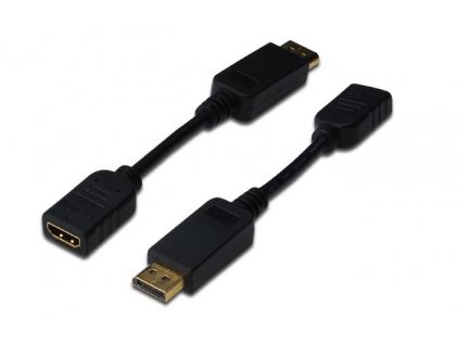 Digitus Adaptérový kabel DisplayPort, DP - HDMI typ A M / F, 0,15 m, s blokováním, kompatibilní s DP 1.1a, CE, bl