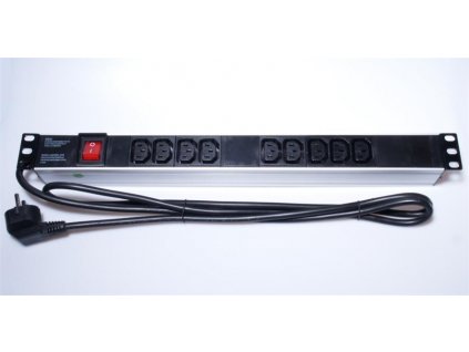 PremiumCord Panel napájecí do 19" racku 1U, 9xIEC (C13), 2m kabel,vypínač