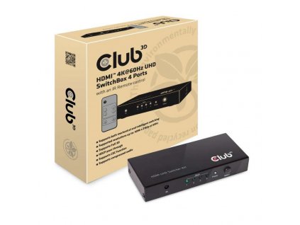 Club3D Video switch 4:1 HDMI 2.0 4K60Hz UHD, 4 porty