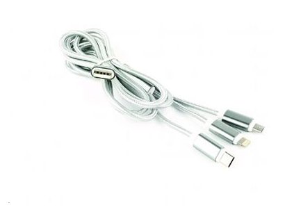 CABLEXPERT Kabel USB A Male/Micro B + Type-C + Lightning, 1m, opletený, stříbrný, blister