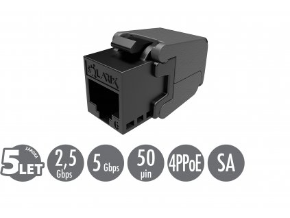 Samořezný keystone Solarix CAT6 UTP SXKJ-6-UTP-BK-SA Component Level a 4PPoE certifikace