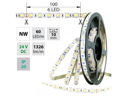 MCLED Pásek LED SMD5050 NW, 60LED/m, 14,4W/m, 1296lm/m, IP20, DC 24V, 10mm, 50m