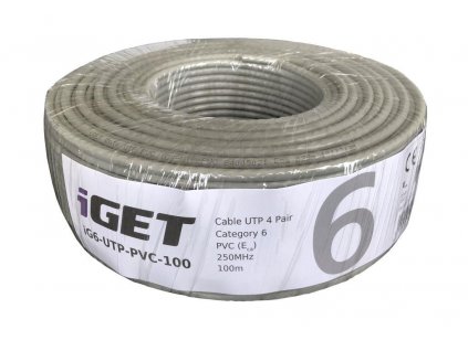 Síťový kabel iGET CAT6 UTP PVC Eca 100m/box, kabel drát, s třídou reakce na oheň Eca