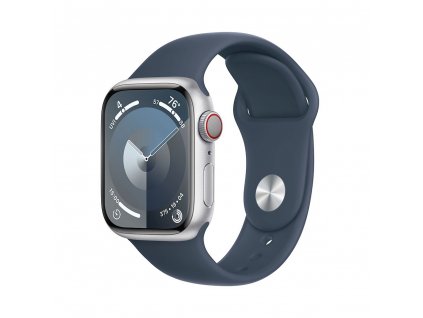 Apple Watch Series 9 GPS + Cellular 41mm Silver Aluminium Case with Storm Blue Sport Band - M/L