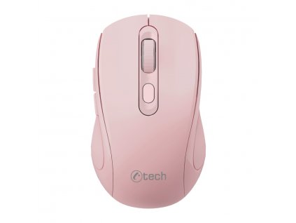 C-TECH myš WLM-12 Dual mode, bezdrátová, BT5.0 + 2,4GHz, 1600DPI, 6 tlačítek, USB nano receiver, růžová