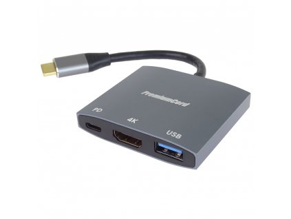 PremiumCord adaptér USB-C na HDMI, USB 3.0 a PD
