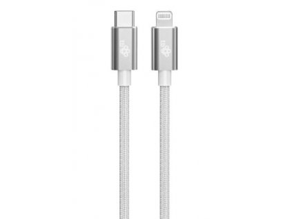 TB kabel USB-C - Lightning oplétaný 1m, stříbrný