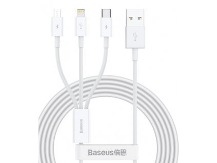 Baseus CAMLTYS-02 Superior Fast Charging Datový Kabel 3v1 USB-C, Lightning, MicroUSB 1.5m White