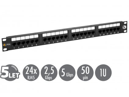 19'' Patch panel Solarix 24xRJ45 CAT5E UTP černý 150MHz