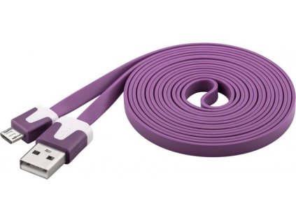Kabel micro USB 2.0, A-B 2 m, plochý PVC kabel, fialový