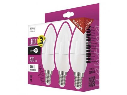 Emos LED žárovka CANDLE, 6W/40W E14, NW neutrální bílá, 470 lm, Classic, F, 3 PACK