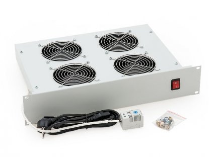 Ventilační jednotka Triton 19" Horizontální 230V/92W, 2U, 4x ventil, bimetalový termostat, bílá