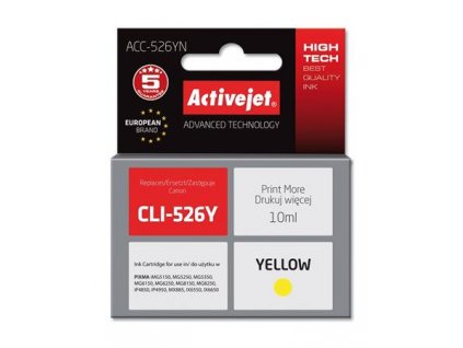 ActiveJet ink cartr. Canon CLI-526Y - 10 ml - 100% NEW (WITH CHIP) ACC-526Y