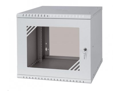 LEXI-Net 19" nástěnný rozvaděč Basic 9U, šířka 525mm, hloubka 450mm, skleněné dveře, bez zad, rozložený, šedý