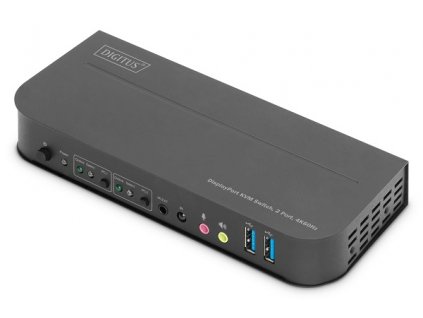 DIGITUS KVM přepínač, 2 porty, 4K60Hz, 2 x DP in, 1 x DP/HDMI out