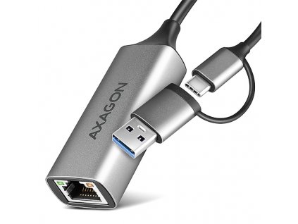 AXAGON ADE-TXCA, USB-C + USB-A 3.2 Gen 1 - Gigabit Ethernet síťová karta, Asix AX88179, auto instal