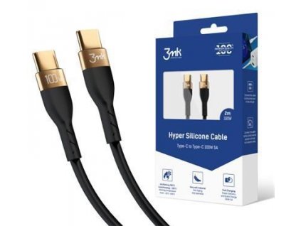 3mk datový kabel Hyper Silicone USB-C -> USB-C (PD), 100W 5A, 2 m, černá