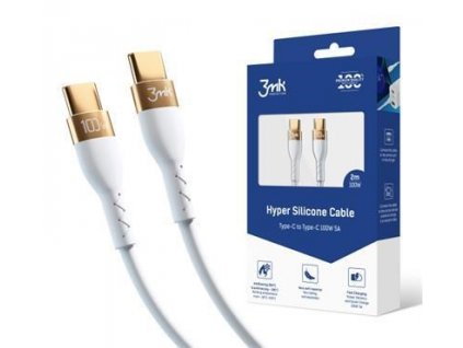 3mk datový kabel Hyper Silicone USB-C -> USB-C (PD), 100W 5A, 2 m, bílá