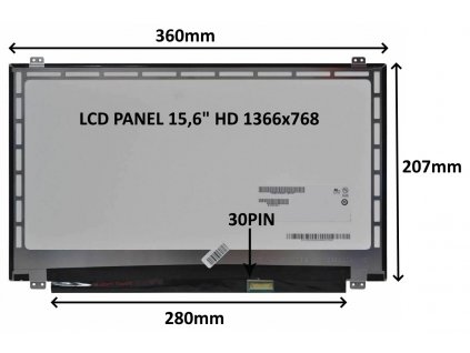LCD PANEL 15,6'' HD 1366x768 30PIN LESKLÝ / ÚCHYTY NAHOŘE A DOLE